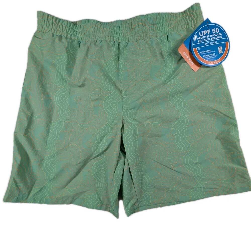 NWT Columbia Boys Green Printed PFG Super Backcast Board Shorts Youth Size Small